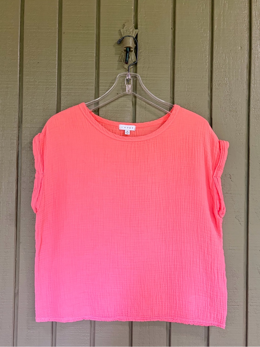 S'edge Pink Cotton Gauze Top Made in USA Size M Short Sleeve Textured EUC